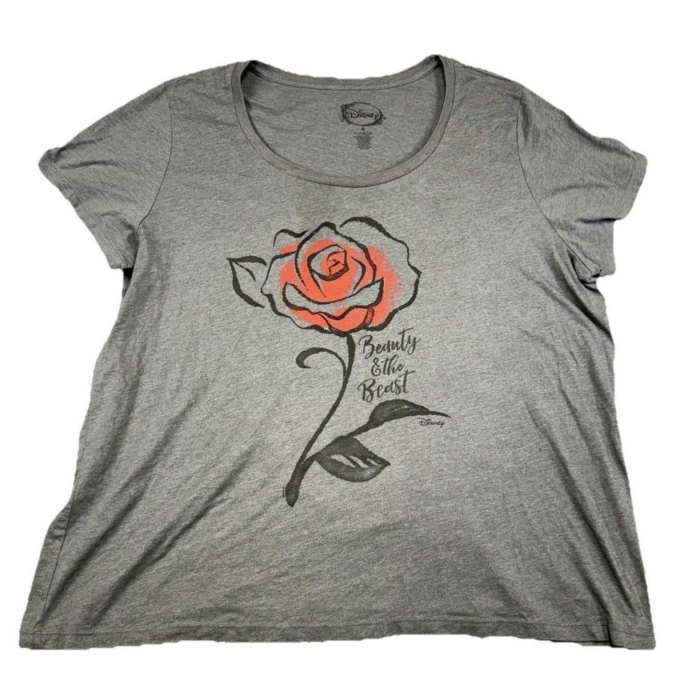 Disney Shirt Plus Size Gray Beauty and the Beast Rose Short Sleeve Top Sz 4